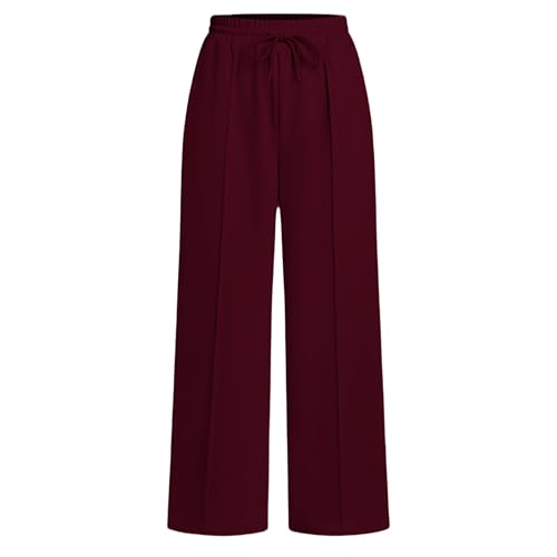 Absanoh Women's Hight Waist Jogging Bottoms, Straight Leg Trousers, Long Cotton Casual Training Trousers, Loose Sweatpants with Elastic Drawstring Waist (UK, Alpha, L, Regular, Regular, Burgundy)