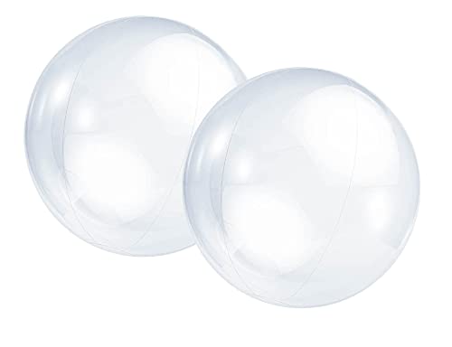 PENTA ANGEL Beach Balls 2PCS 12 Inch Inflatable/Blow Up Classic Rainbow Color Summer Swimming Pool Party Favors Water Toy Beachball for Women Men Adults Playing (Clear, 16 Inch)
