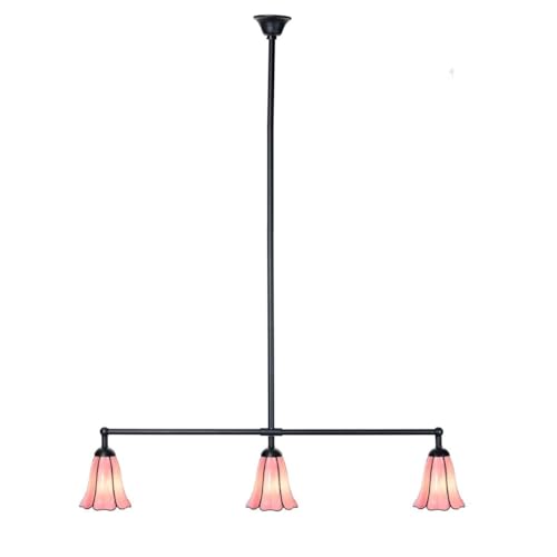 Lampe Tiffany 3 lumières en véritable vitrail Liseron Pink de prestige