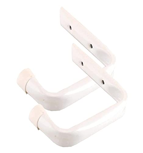 Garage Storage Ladder Hooks Brackets 2 Pieces Universal Wall Mount Rack Utility Organizer Hanger Heavy-Duty Tool Hooks for Bike, Chair, Hose, Tools, Shed, Bulk Items (White)