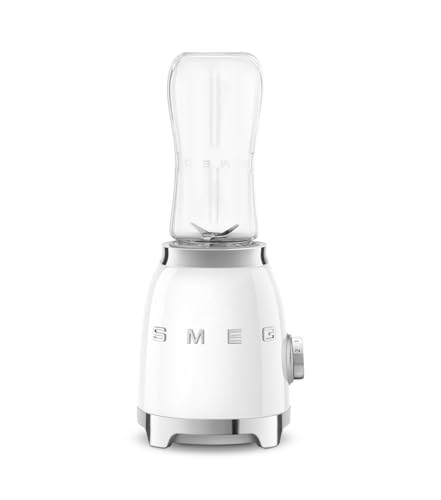Smeg, Mini-blender Compact PBF01WHEU, 2 Niveaux de Vitesse, Blocage Moteur de Sécurité, 2 bouteilles de 600 ml Fournies, Base Antidérapante, Range cordon Intégré,...