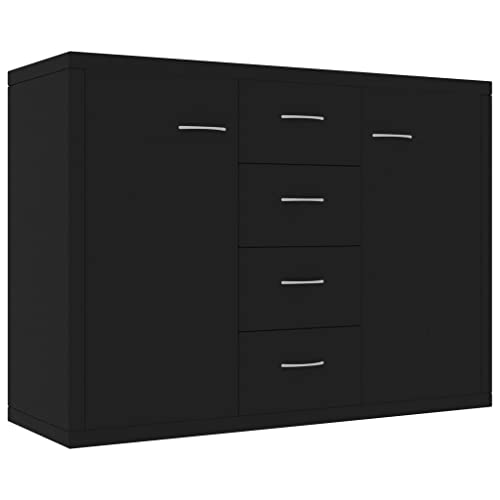 vidaXL Aparador de Madera Contrachapada Armario Auxiliar Mueble Bajo Aparador Auxiliar para Salón Dormitorio Habitación con 4 Cajones Negro