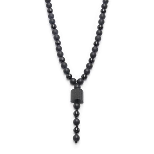 Black Tourmaline Stone Beads Necklace Natural Rough Tourmaline Crystal Pendant Necklaces with Black Onyx Mala Beads Necklace for Healing Prayer and Reiki Energy