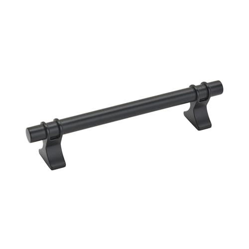 Image of Amerock | Cabinet Pull | Matte Black | 5-1 /16 inch (128 mm) Center to Center | Davenport | 1 Pack | Drawer Pull | Drawer Handle | Cabinet Hardware