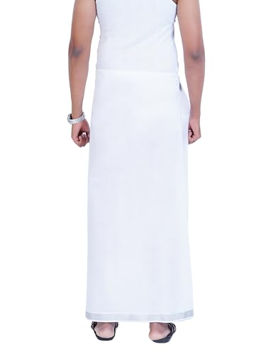 Image of PRAKASAM COTTON Mens Single White Dhoti with Jari Border Single Dhoti (1.28X2.00 mtrs)