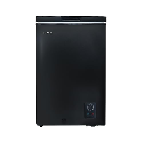HYE Chest Freezer - 96L Freezer, Quiet 42 dB Operation, Mechanical Temperature Control, Freestanding Design, Black, Suitable For Garages & Outbuildings - RF01CF96B24