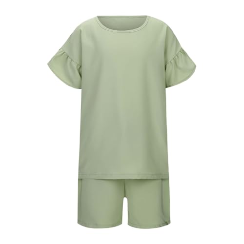 Girls Summer 2 Piece Outfit Set Casual Round Neck Short Sleeve Top and Elastic Waist Shorts Comfortable Playwear