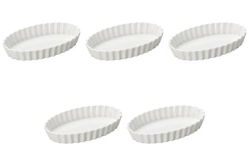 Set of 5, White Oval Oval 8 Pie Plates, 8.3 x 5.3 x 1.2 inches (21 x 13.5 x 3 cm) | Pie Plate, Ceramic, Setomonohonpo