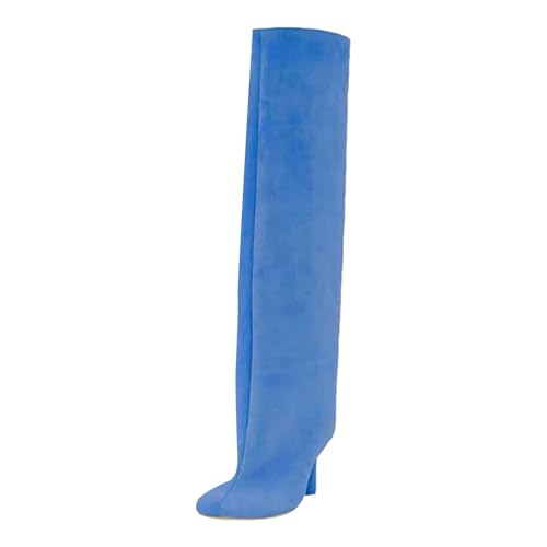 Bottes mi-mollet rétro western daim bleu 39.5 pour look cowboy chic