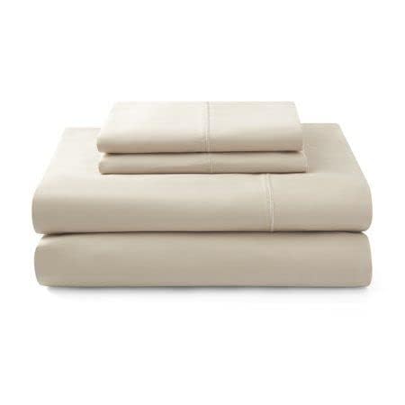 Image of Flat Bed Sheet with 1 Pillow Covers 600 Thread Count 100% Egyptian Cotton Bedsheet Single Size Beige