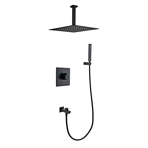Ensemble de douche encastré chromé et noir avec bec de baignoire intégré - 4