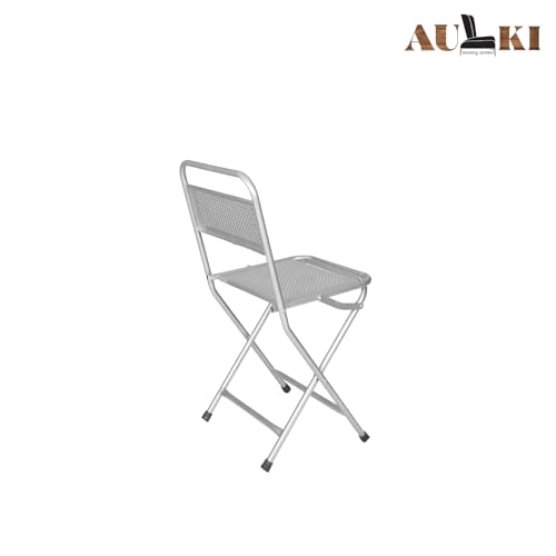 Image of Heavy-Duty Metal Folding Chair with Back Support | Portable Iron Chair for Home, Garden, and Outdoor Use | Space-Saving Collapsible Seating for Events & Dining (Silver) PF-05