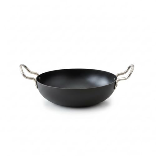 Image of LAZYwindow Pre-Seasoned Traditional Iron Kadhai | Restaurant-Quality Deep Bottom Kadai | 19cm Professional Frying Pan | Authentic Indian Cooking