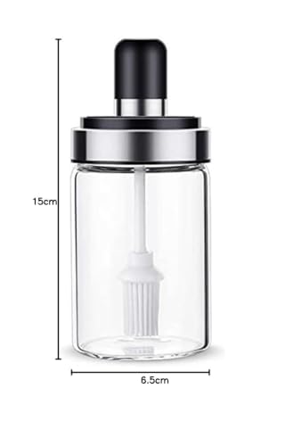 Image of Elegant Glass Oil Bottle with Brush 250ml, Oil Container Bottle for Kitchen, Glass Bottle with Brush for Cooking, Baking, BBQ, Marinating (Pack of 1, 260 ml)
