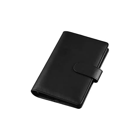 WMLBK A5 Classic Loose Leaf Notebook - Planner Diary,PU Leather Notebook Binder-Personal Agenda Planner Binder,Macaron Colour (Black) Cover