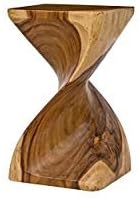 Surin Solid Monkey Pod Wood, Hand-Carved, Twist Side Table - Natural