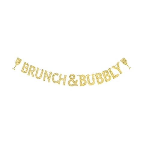 Brunch&Bubbly Banner, Wedding/Bach/Engagement/Birthday Party Decorations Brunch Tabel Backdrops Gold Gliter Paper Sign Cover