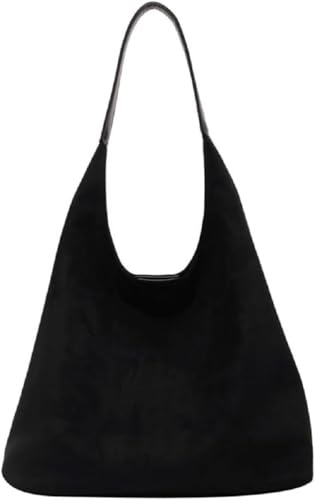 Sac à main en daim pour femme chic et rétro grand format noir
