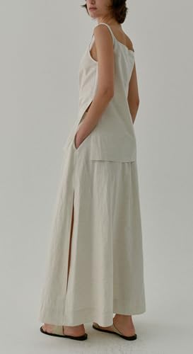 CHARTOU Women Retro Cotton Linen Skirt Side Split Summer Flowy Boho Maxi Skirt3