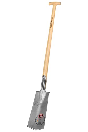 IDEAL-Spaten Spieker Form | schwere Böden, Torfarbeiten & anspruchsvolle Gartenarbeit | feinpolierter Doppelfederspaten, selbstschärfend, mit Tritt, Eschen-T-Stiel 85 cm