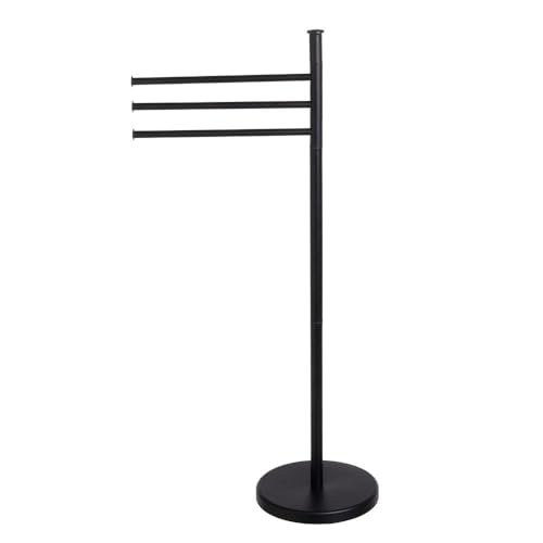 CASASELECCION Toallero de pie con 3 Brazos de Metal Negro con Acabado Mate. Diámetro Base: 22 cm. Altura de Cada Brazo: 68 cm, 73 cm y 77 cm. Soporta 10 kg. Requiere Montaje.