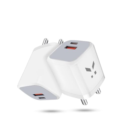 Image of KARWAN Voltron 65W Dual Port Charger with QC & PD, 45W USB A & 20W Type C Port Fast Charging Adapter Compatible with Redmi /Oneplus /Oppo /Vivo /Mi /iPhone /iPad /Samsung & More,Quick Charging Travel Adapter