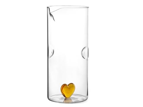 H&H Brocca in Vetro Borosilicato, Cuore Ambra in Vetro all'interno, 1.4Lt