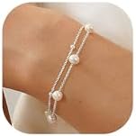 KOHOTA Silver Gold Bracelets for Women Trendy 14K Gold Plated Bracelet for Women Non Tarnish Dainty Stackable Layered Chain Heart Pearl Knot Beaded Bracelets Stack Set Charm Mothers Day Jewelry Gifts