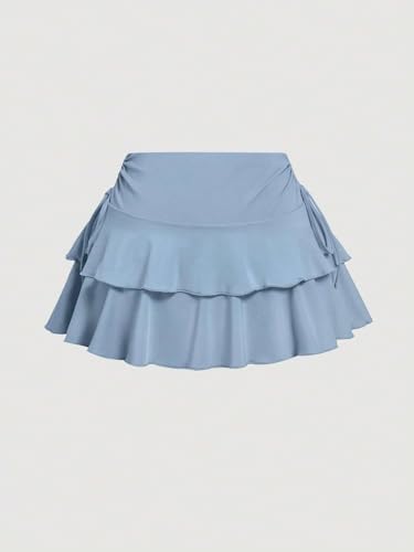Solid Color Drawstring Waist Ruffle Hem Casual Skirt 2025 Fashion Skirts for Women2