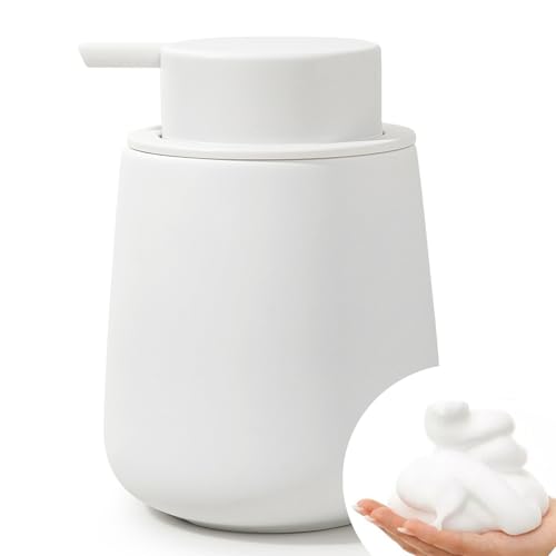Image of Bosilunlife Ceramic Foaming Soap Dispenser - 12Oz Bathroom Countertop Kitchen Dish Soap Pump Dispenser Foam Soap Dispenser - Rubber Paint White