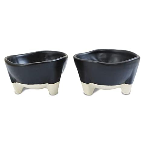 roro Ceramic Stoneware Handmade Matte Black Molcajete Sauce | Salsa Guacamole Bowls, Set of 2 Cover