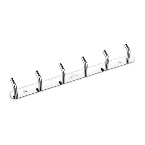 Image of Plantex Wall Hooks for Hanging Cloth /Stainless Steel Towel Hangers /Bathroom Robe Hooks /Door Hangers /Wall Hook Rack /Hook Rail for Hanging Keys - 6 Hooks (Pack of 1, Chrome)