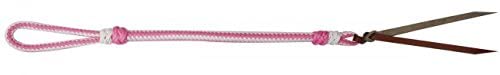 Showman Braided Nylon Quirt Wrist Loop w/Leather Popper (Pink/White)