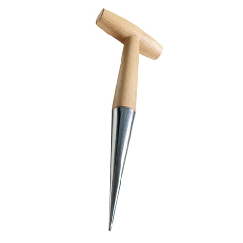 HOUDERCO Gartenbodenlocher Handstecher mit Holzgriff Pflanzwerkzeug für Aussaat Umpflanzen Gartenzubehör Bodenbearbeitung