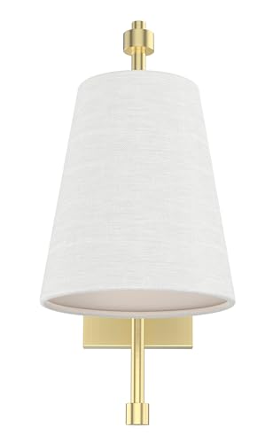 Image of Swing Arm Wall Lamps Set of 2, Fabric Linen Shade, Hardwired Wall Mounted Light Fixture for Bedside, Living Room, Bathroom, Versatile Home Decor (Brushed Gold)