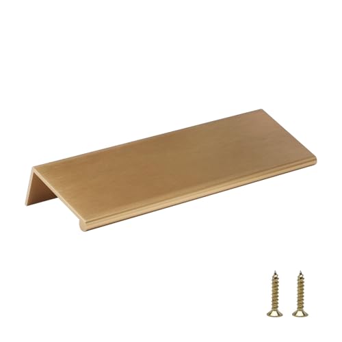 Image of Rergy 10 Pack 3-3 /4 inch Cabinet Pulls Champagne Bronze Finger Pulls | Aluminum Alloy Champagne Gold Edge Pulls Modern Cabinet Handles for Kitchen, Cupboard, Drawers, Dressers, Screws Included