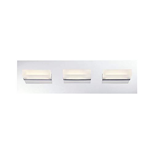 Eurofase 28020-011 Olson Frosted Acrylic Rectangular LED Bath Vanity Wall Mount Damp Rated, 3-Light 15 Total Watts, 5"H x 18"W, Chrome