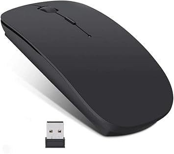 Ultra-Thin Wireless Rechargeable Mouse – 2.4GHz & Bluetooth Dual Mode Optical Mouse Silent Click, Slim Portable Design for Laptop, PC, MacBook, Windows & iPad – Black