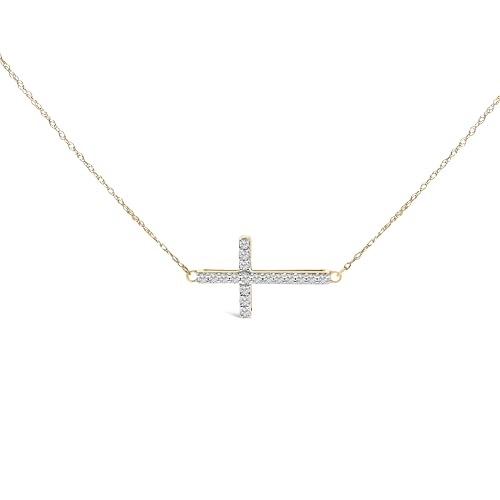 10K Yellow Gold 1/5 Cttw Diamond Sideways Cross Pendant Necklace