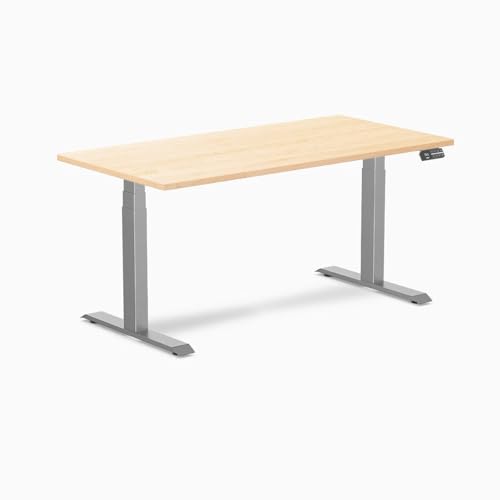 Image of Desky Dual Hardwood Sit Stand Desk - 60x30 Electric Standing Desk - Dual Motor, 3 Stage Adjustable Height Desk - Solid Wood Standing Desk - Whole-Piece Top in Maple Wood