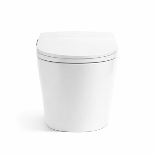 Smart Toilet with Bidet, Foot Sensor Activation, Heated Seat, Warm Water, Feminine Wash, Manual flip cover, Water Container for Low Pressure, White Cover with Black LED Light miniatura 2