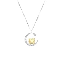 JAWUZ 1 Piezas Hello Kitty Colgante Gato, Collar Para Parejas Gato, Conjuntos De Joyas Para Mujer Y Niñas Amor Corazón Collar,Cadena De Cristal Joyería De Niña