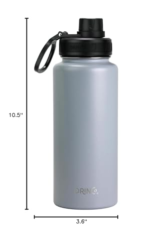 Image of Drinco Stainless Steel Water Bottle Spout Lid Vacuum Insulated Double Wall Water Bottle Wide Mouth Leak Proof Keep Cold Sport Camping Hiking (32oz Grey)