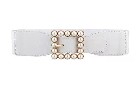 Women Elastic Waist Belt with Pearl Buckle Stretchable Wide Waist Accessory for Dresses Coats Tops and Daily Outfits-image-32