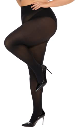 Ducmoda Women's Oversize Plus Size High Waist Tights Microfiber Soft Sheer Pantyhose-Black-Xl #TOP1