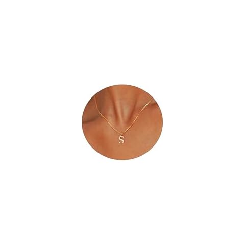 Feskive Gold Initial Necklaces for Women，Dainty 14k Gold Plated Letter Necklaces Cute Tiny A-Z Letter Pendant Necklace Trendy Simple Waterproof Box Chain Necklace Personalized Monogram Name Necklace for Delicate Jewelry Gift Cover