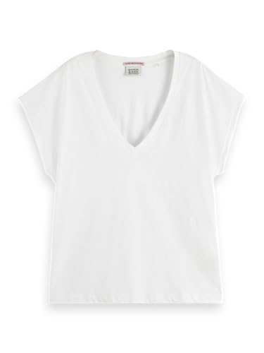 Scotch & Soda Slub V-Neck T-Shirt, Camiseta Mujer, White, XS