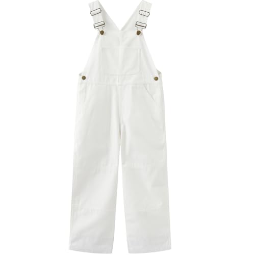 GRANDWISH Boys Canvas Bib Overalls, Kid's White Overalls, 7