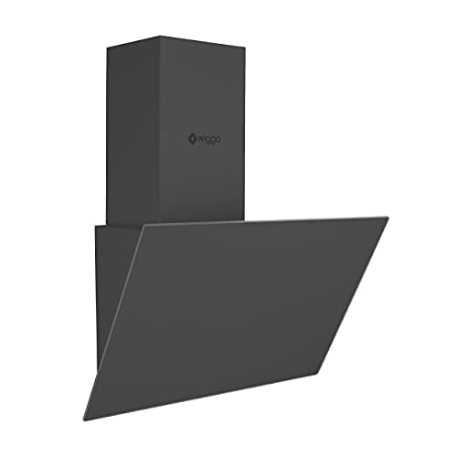 Wiggo Hotte aspirante 60 cm sans tête I évacuation d'air recirculation 300 m³/h – Écran tactile LED 3 niveaux I inclinée avec filtre à graisse & 2 filtres à charbon I avec façade en verre gris