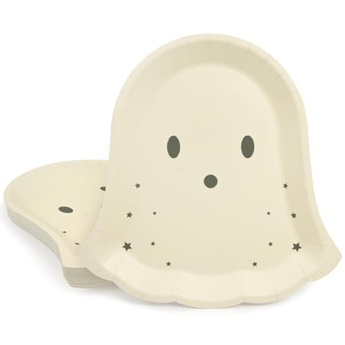 Cheerland Pastel Halloween Paper Plates Cute Ghost Party Decorations Pastelween Disposable Tableware for Spooky Birthday Baby Shower Trick or Treat Classroom Summerween Party Supplies 24pcs